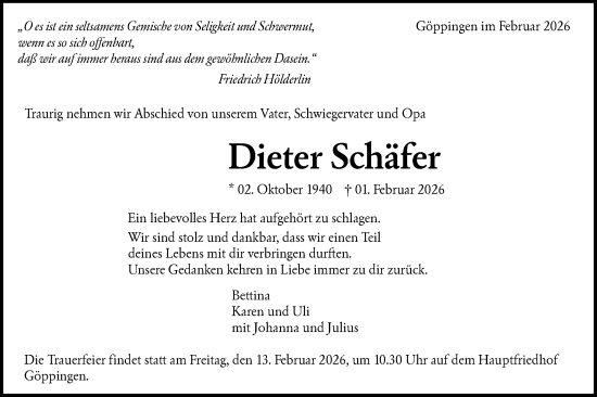 Traueranzeige von Dieter Schäfer von NWZ Neue Württembergische Zeitung