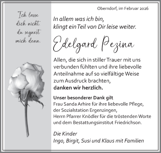 Traueranzeige von Edelgard Pezina von Schwäbische Tagblatt