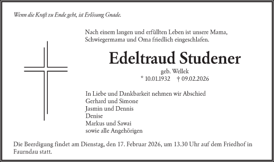 Traueranzeige von Edeltraud Studener von NWZ Neue Württembergische Zeitung