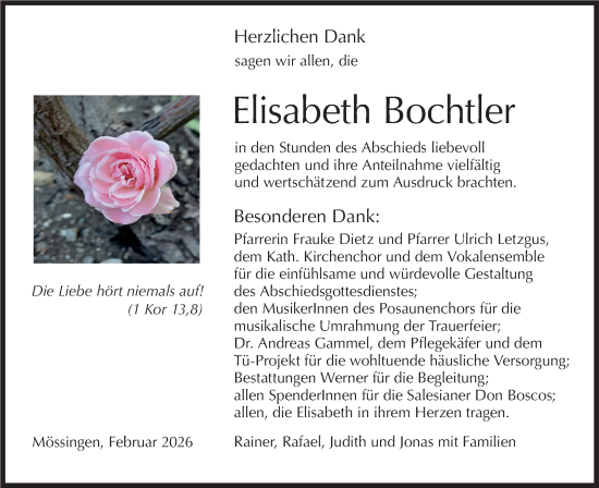 Traueranzeige von Elisabeth Bochtler von Schwäbische Tagblatt
