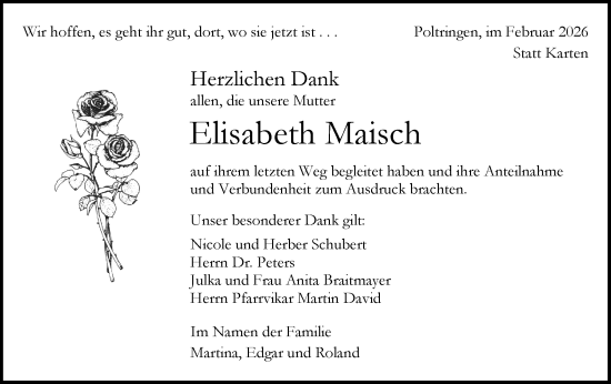 Traueranzeige von Elisabeth Maisch von Schwäbische Tagblatt