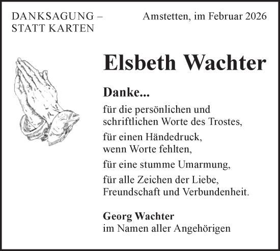 Traueranzeige von Elsbeth Wachter von Geislinger Zeitung
