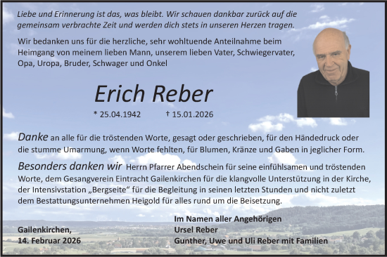 Traueranzeige von Erich Reber von Haller Tagblatt
