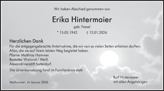 Traueranzeige von Erika Hintermaier von Hohenloher Tagblatt