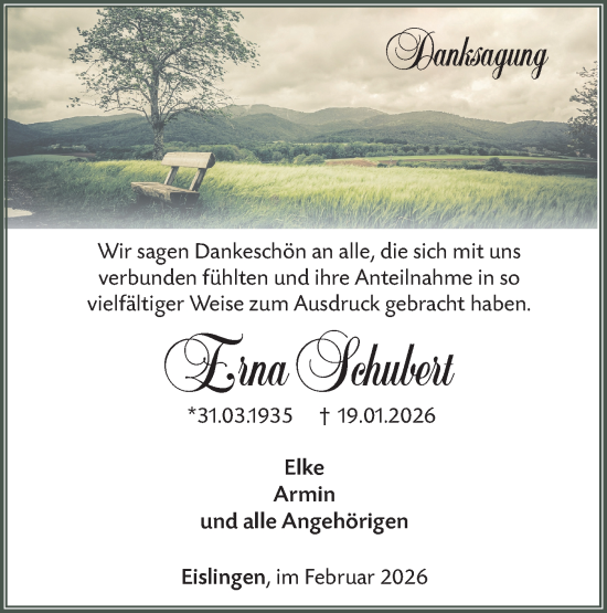 Traueranzeige von Erna Schubert von NWZ Neue Württembergische Zeitung
