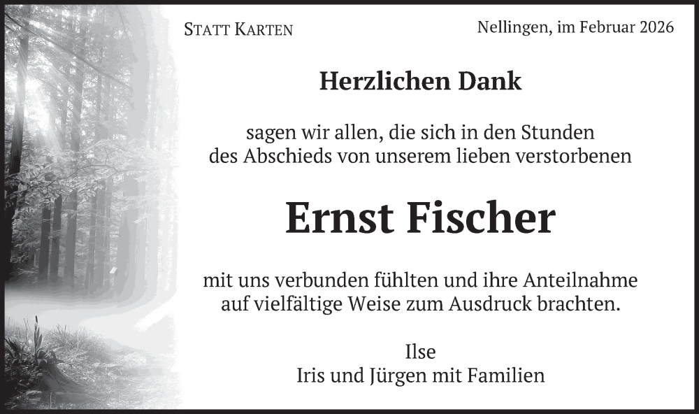  Traueranzeige für Ernst Fischer vom 05.02.2026 aus Geislinger Zeitung