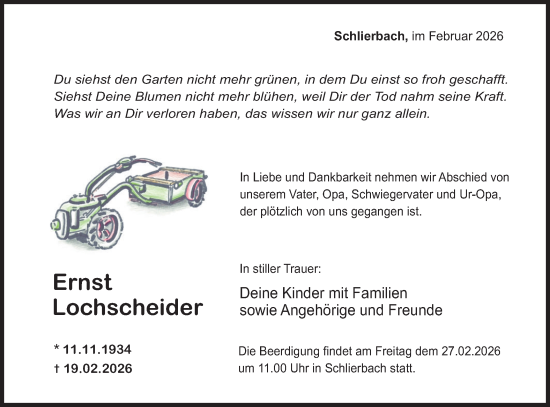 Traueranzeige von Ernst Lochscheider von NWZ Neue Württembergische Zeitung