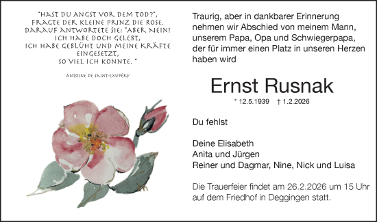 Traueranzeige von Ernst Rusnak von Geislinger Zeitung