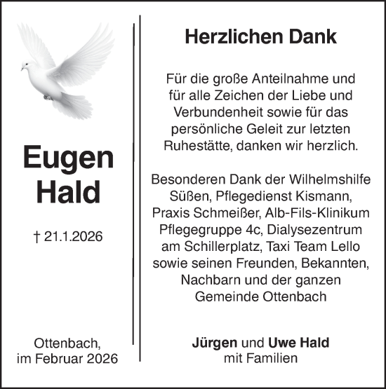 Traueranzeige von Eugen Hald von NWZ Neue Württembergische Zeitung