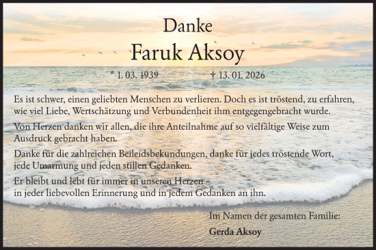 Traueranzeige von Faruk Aksoy von Hohenloher Tagblatt