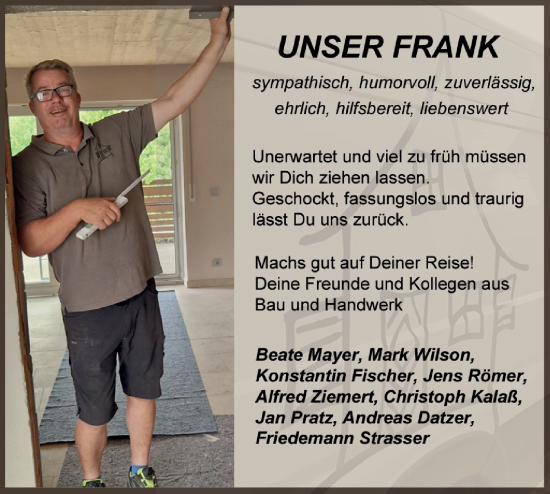 Traueranzeige von Frank  von Hohenloher Tagblatt