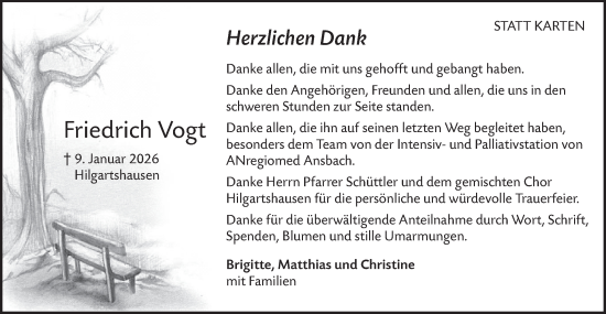Traueranzeige von Friedrich Vogt von Hohenloher Tagblatt