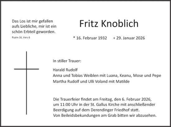 Traueranzeige von Fritz Knoblich von Schwäbische Tagblatt