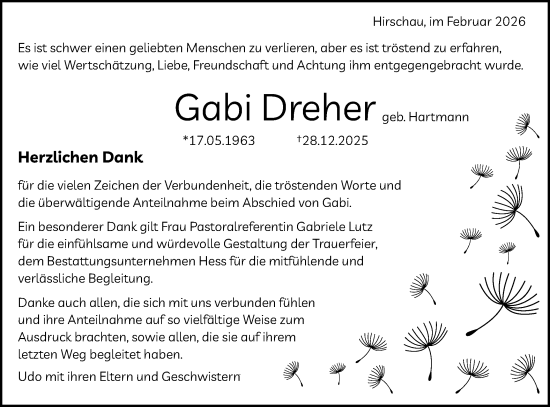 Traueranzeige von Gabi Dreher von Schwäbische Tagblatt
