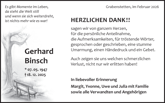 Traueranzeige von Gerhard Binsch von Alb-Bote/Metzinger-Uracher Volksblatt