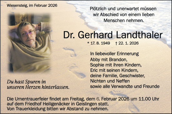 Traueranzeige von Gerhard Landthaler von Geislinger Zeitung