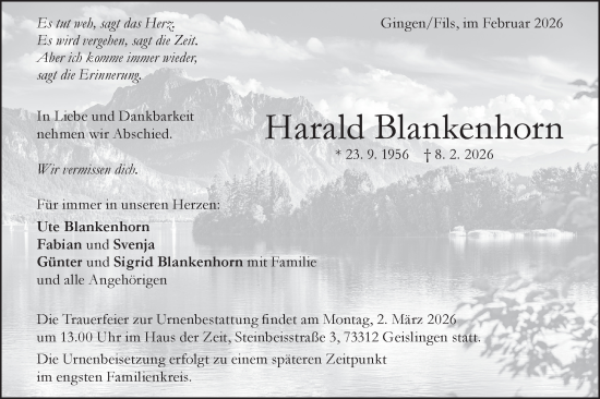 Traueranzeige von Harald Blankenhorn von Geislinger Zeitung