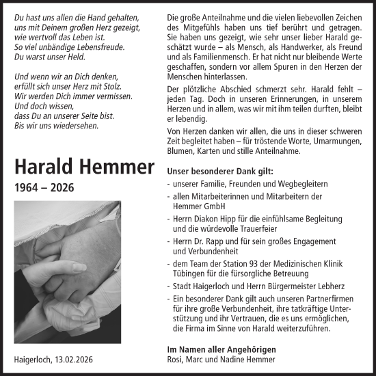Traueranzeige von Harald Hemmer von SÜDWEST PRESSE Zollernalbkreis