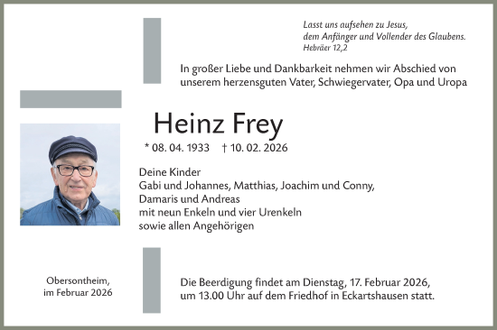 Traueranzeige von Heinz Frey von Haller Tagblatt
