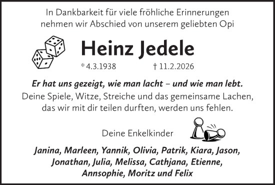 Traueranzeige von Heinz Jedele von Alb-Bote/Metzinger-Uracher Volksblatt