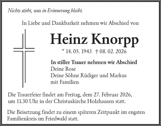 Traueranzeige von Heinz Knorpp von NWZ Neue Württembergische Zeitung
