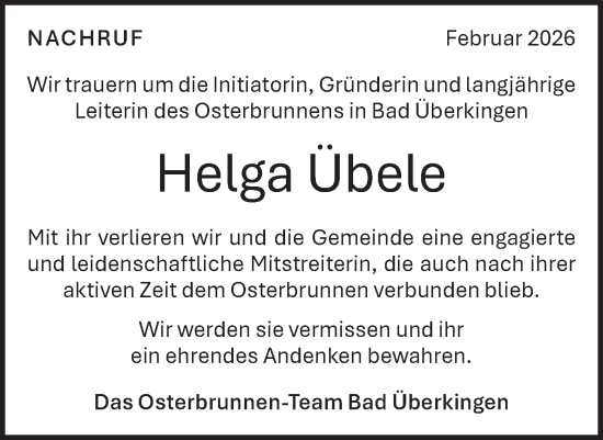 Traueranzeige von Helga Übele von Geislinger Zeitung