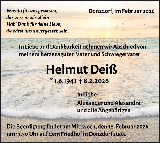 Traueranzeige von Helmut Deiß von NWZ Neue Württembergische Zeitung