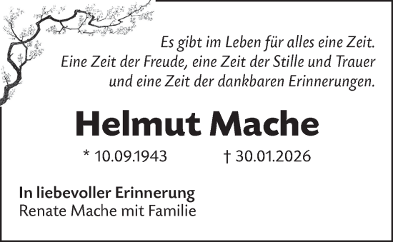 Traueranzeige von Helmut Mache von Hohenloher Tagblatt