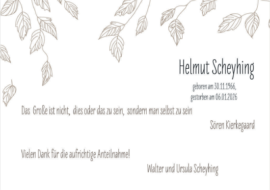 Traueranzeige von Helmut Scheyhing von Hohenloher Tagblatt