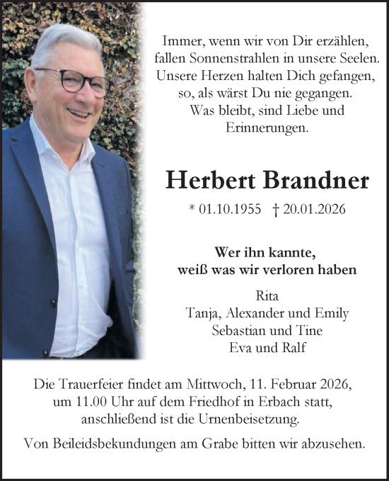 Traueranzeige von Herbert Brandner von SÜDWEST PRESSE Ausgabe Ulm/Neu-Ulm/Ehingen