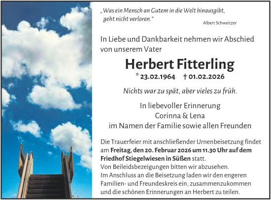 Traueranzeige von Herbert Fitterling von NWZ Neue Württembergische Zeitung/Geislinger Zeitung