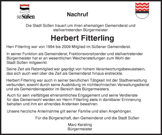 Traueranzeige von Herbert Fitterling von NWZ Neue Württembergische Zeitung