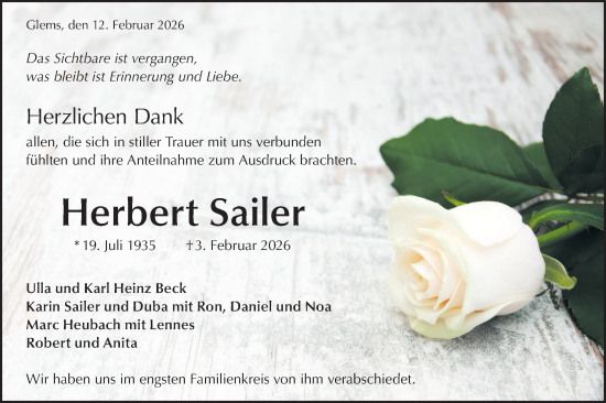 Traueranzeige von Herbert Sailer von Alb-Bote/Metzinger-Uracher Volksblatt