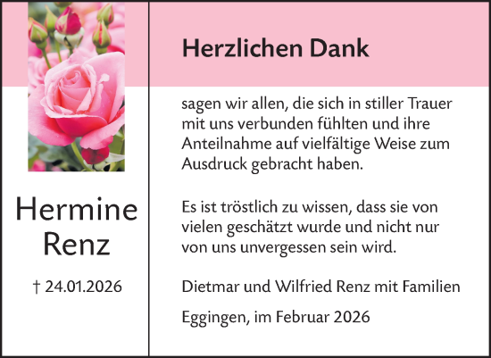 Traueranzeige von Hermine Renz von SÜDWEST PRESSE Ausgabe Ulm/Neu-Ulm/Ehingen