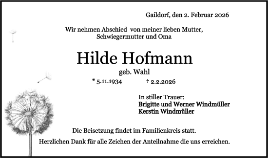Traueranzeige von Hilde Hofmann von Rundschau Gaildorf