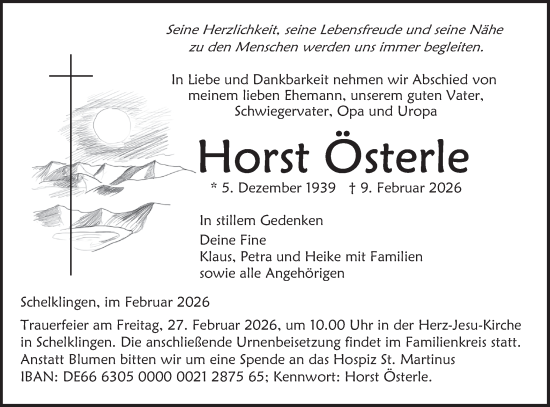 Traueranzeige von Horst Österle von Das Blaumännle/Ehinger Tagblatt