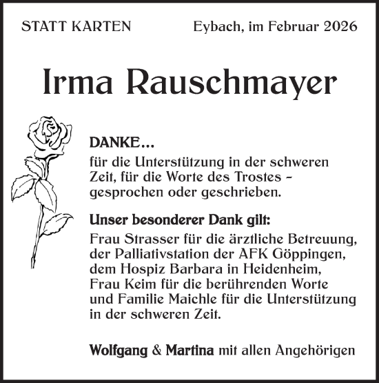 Traueranzeige von Irma Rauschmayer von Geislinger Zeitung