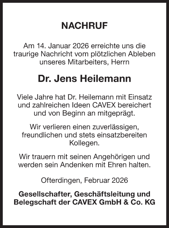 Traueranzeige von Jens Heilemann von Schwäbische Tagblatt