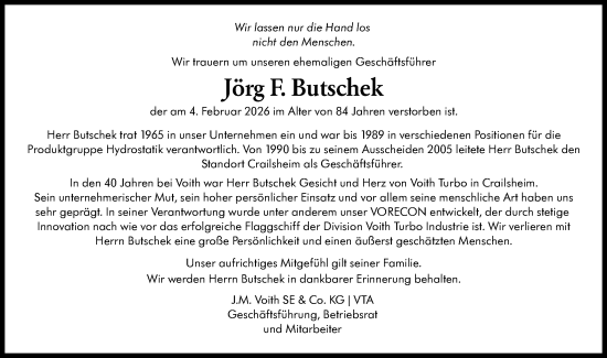 Traueranzeige von Jörg F. Butschek von Hohenloher Tagblatt