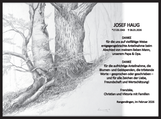 Traueranzeige von Josef Haug von SÜDWEST PRESSE Zollernalbkreis