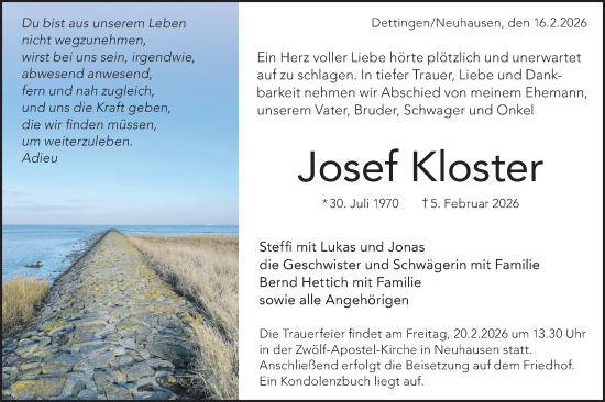 Traueranzeige von Josef Kloster von Alb-Bote/Metzinger-Uracher Volksblatt