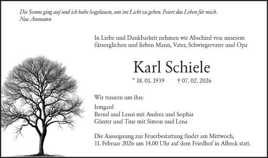 Traueranzeige von Karl Schiele von SÜDWEST PRESSE Ausgabe Ulm/Neu-Ulm/Ehingen