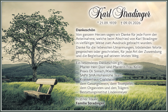 Traueranzeige von Karl Stradinger von Hohenloher Tagblatt