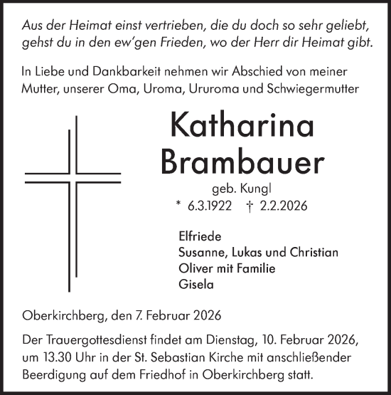 Traueranzeige von Katharina Brambauer von SÜDWEST PRESSE Ausgabe Ulm/Neu-Ulm/Ehingen