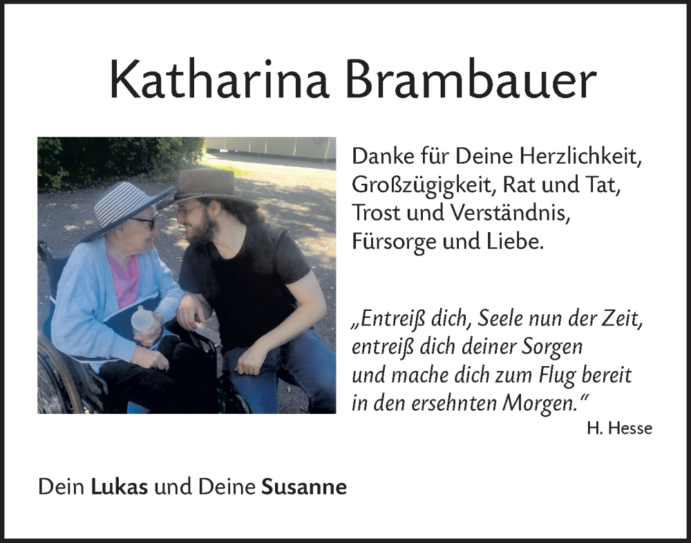  Traueranzeige für Katharina Brambauer vom 07.02.2026 aus SÜDWEST PRESSE Ausgabe Ulm/Neu-Ulm/Ehingen