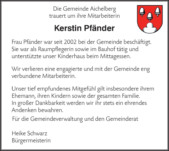 Traueranzeige von Kerstin Pfänder von NWZ Neue Württembergische Zeitung