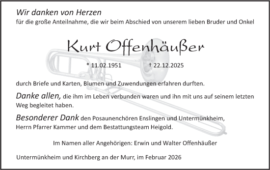 Traueranzeige von Kurt Offenhäußer von Haller Tagblatt