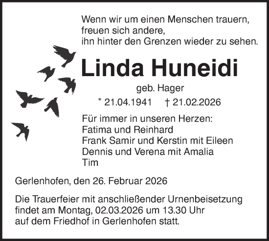 Traueranzeige von Linda Huneidi von SÜDWEST PRESSE Ausgabe Ulm/Neu-Ulm/Ehingen