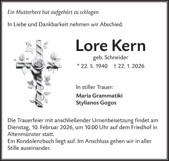 Traueranzeige von Lore Kern von Hohenloher Tagblatt