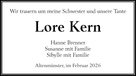 Traueranzeige von Lore Kern von Hohenloher Tagblatt